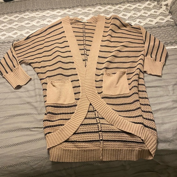 78 & Sunny Sweaters - Striped Beige and Black Women's Long Sweater